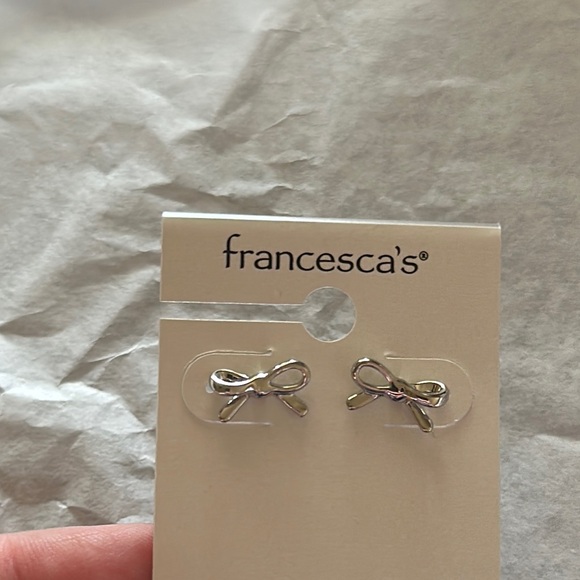 Francesca's Collections Silver Bow Earrings - Picture 2 of 3